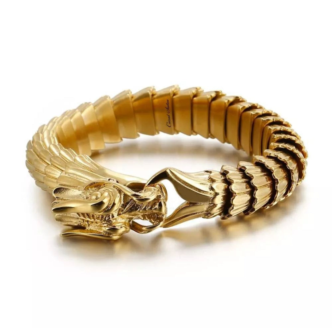Unique Vintage Gold Dragon Bracelet | Gold Micron Plated Sterling Silver Bracelet | Unisex