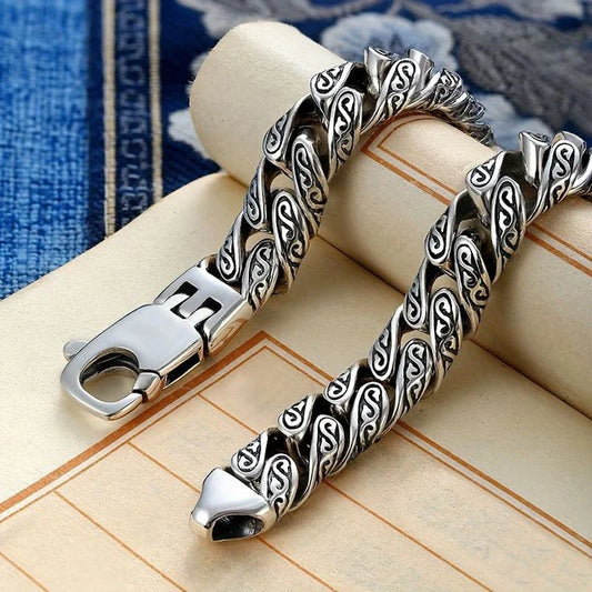 Unique 14mm wide Retro Silver Oxidized Bracelet for Men | Sterling Silver Bracelet | Men's Jewelry | With Certificate of Authenticity and Hallmark