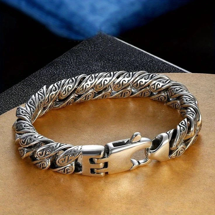 Unique 14mm wide Retro Silver Oxidized Bracelet for Men | Sterling Silver Bracelet | Men's Jewelry | With Certificate of Authenticity and Hallmark
