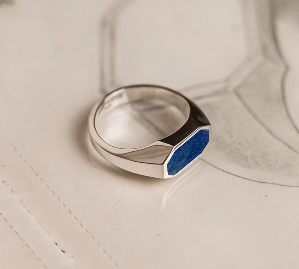 Gental Gems by Karat Kings | Elegant Signet Ring with Natural Lapis Lazuli | Sterling Silver Ring | Men's Jewelry | With Certificate of Authenticity and Hallmark