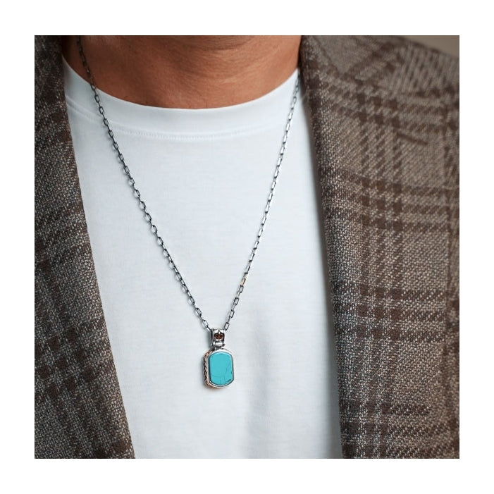 Fluer-de-Lis Designed Silver Pendant in 15ct Natural Turquoise, Sterling Silver Pendant Authenticity and
