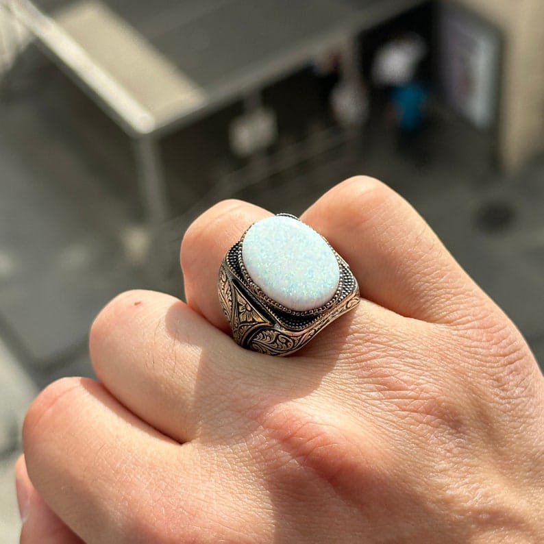 Unique Designed Turkish Style Ring with14ct Fire Australian Opal | Sterling Silver Oxidized Ring Authenticity and