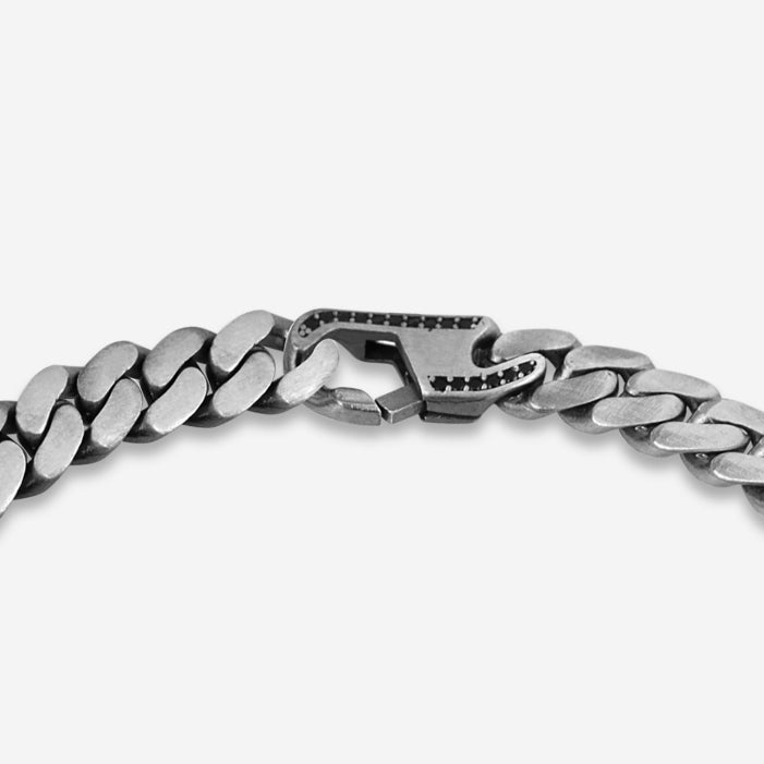 10mm Wide Solid Miami Cuban Link Bracelet with custom name initials studded with AAA black zircons | Sterling Silver Bracelet | With Certificate of Authenticity and Hallmark
