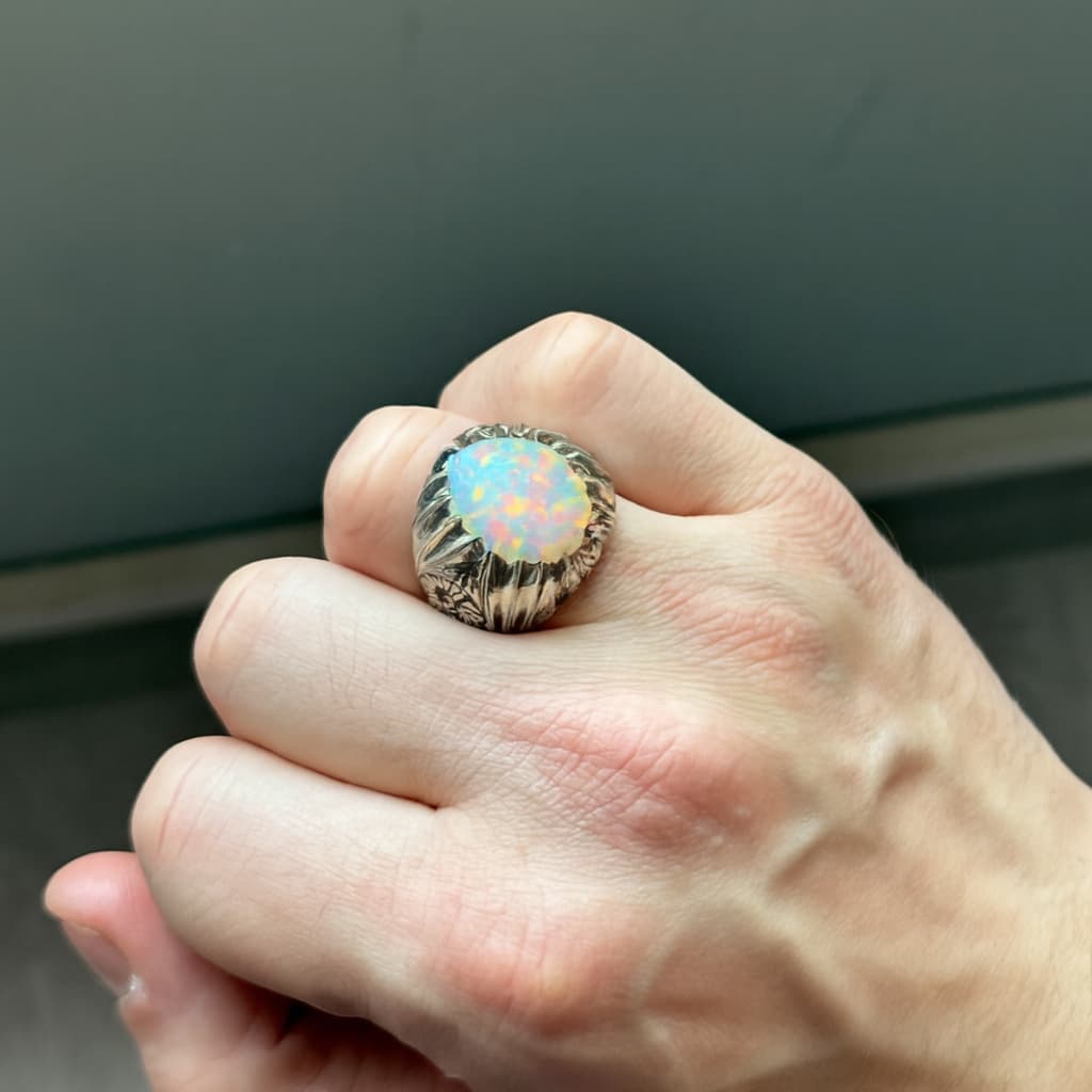 Unique Designed Turkish Style Ring with Excellent quality 12ct Fire Australian Opal | Sterling Silver Oxidized Ring Authenticity and