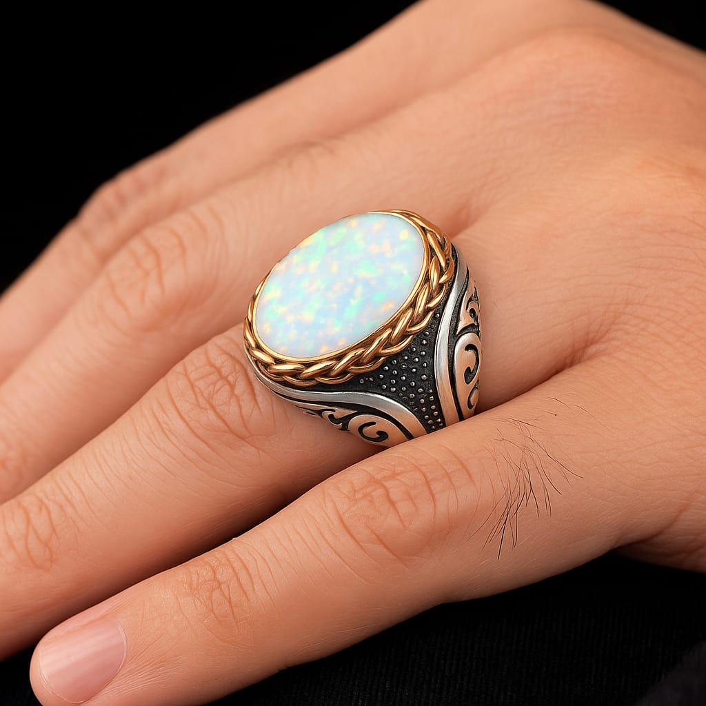 Unique Designed Turkish Style Ring with Excellent quality 12ct Fire Australian Opal | Sterling Silver Oxidized Ring | With Certificate of Authenticity and Hallmark