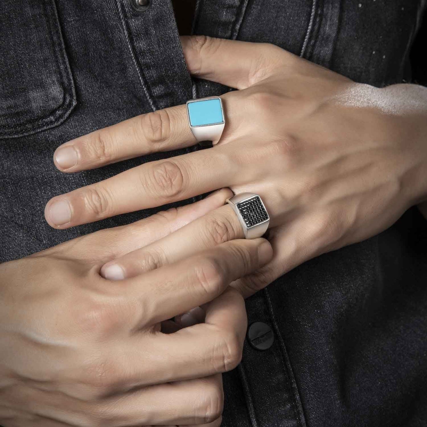 Gental Gems by Karat Kings | Exclusive Classic Signet Statement Ring Studded with Black Zircons, Sterling Silver Ring | Jewellery for Men
