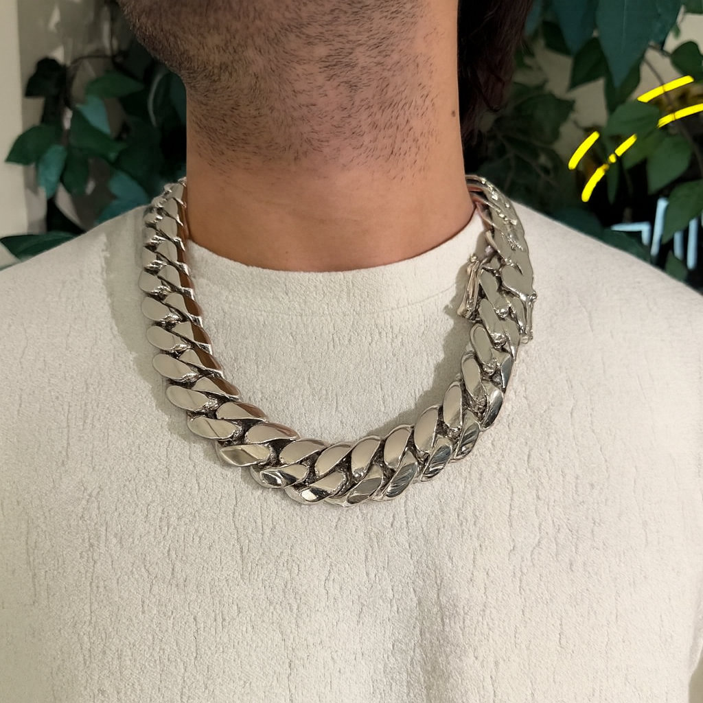 25mm Wide Solid Miami Cuban Link Chain | Sterling Silver Chain