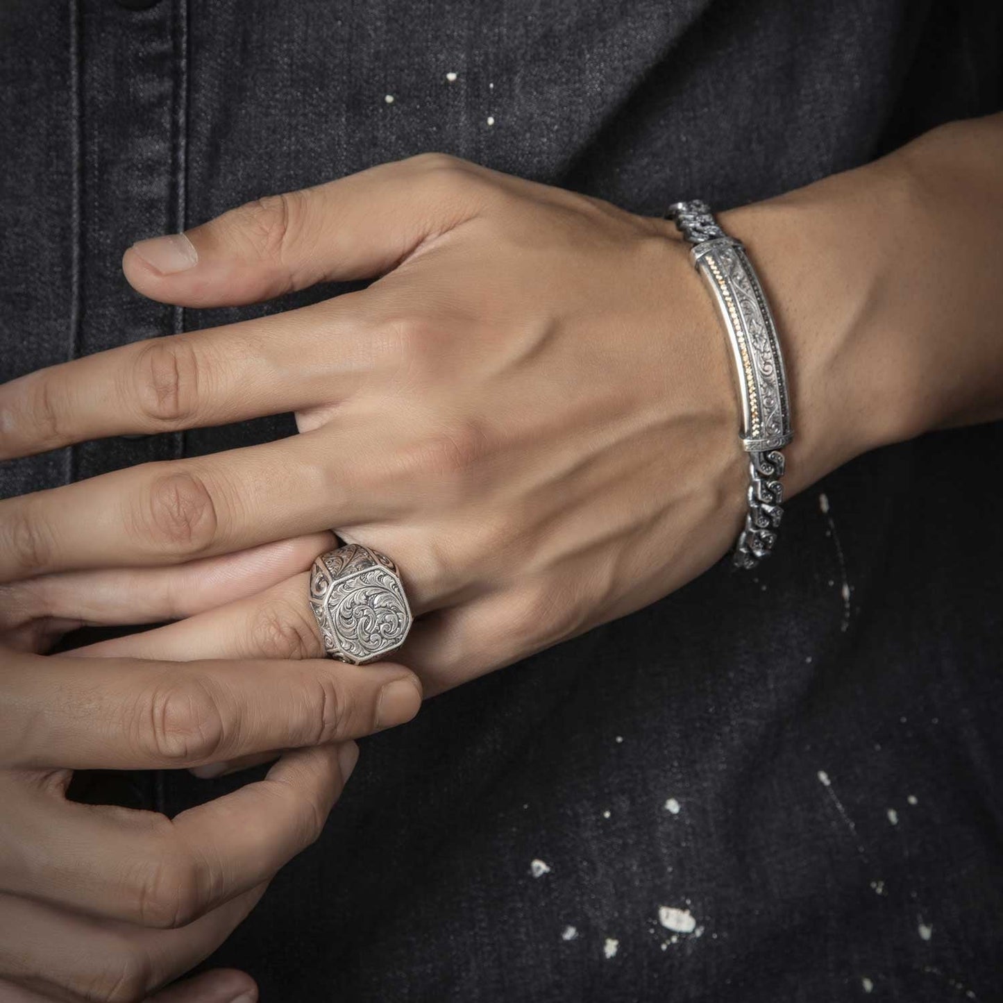 Gental Gems by Karat Kings | Unique Design Engraved Bracelet for Men | Oxidized Silver Bracelet | Men's Jewelry | With Certificate of Authenticity and Hallmark