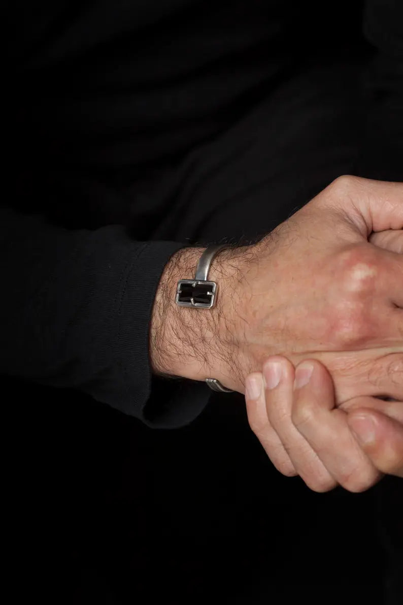 Gental Gems by Karat Kings | Natural Black Onyx Bracelet for Men | Sterling Silver Bracelet
