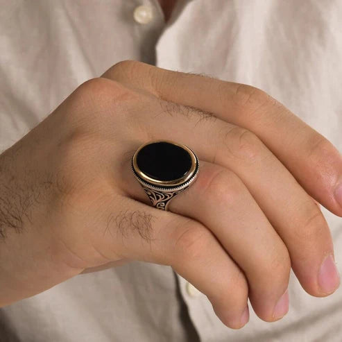 Turkish Black Onyx Gemstone Handmade Special Design Men's Ring