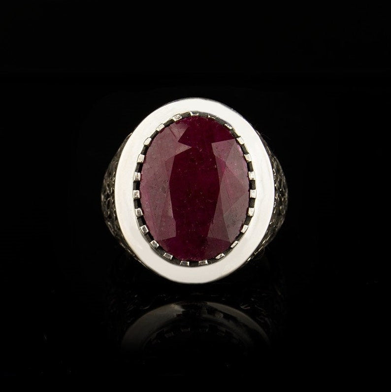Gental Gems by Karat Kings | Unique Designed Turkish Style Heavy Ring with Natural Red Ruby | Gold Micron Plated Sterling Silver Oxidized Ring