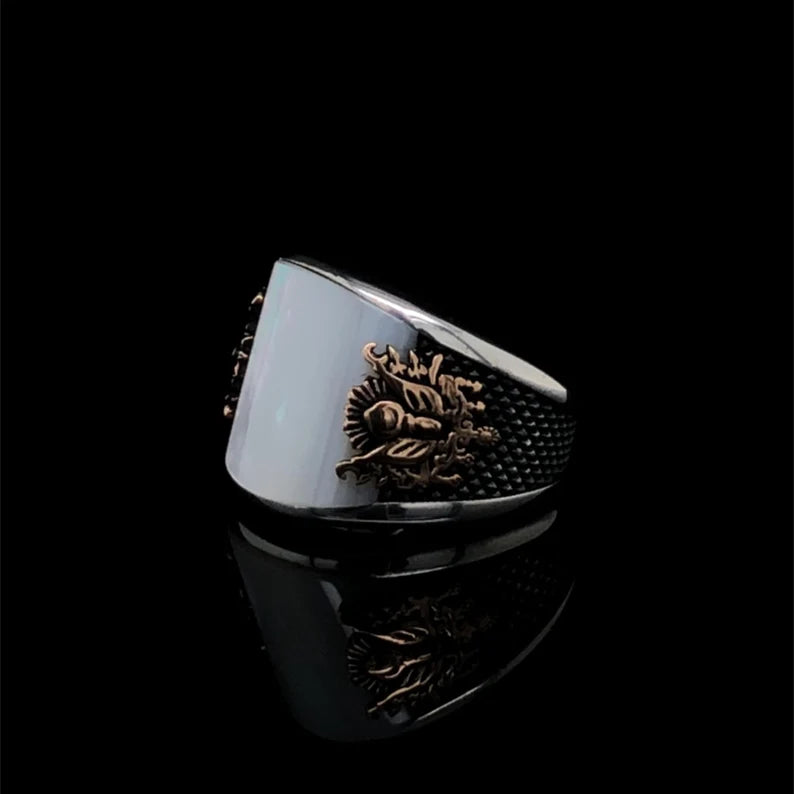 Unique Designed Turkish Style Curved Ring with Mother Of Pearl | Sterling Silver Ring |With Certificate of Authenticity and