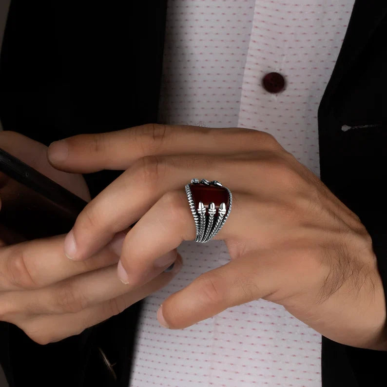 Gental Gems by Karat Kings | Unique Designed Turkish Style Curved Ring with Natural Gomed | Sterling Silver Ring