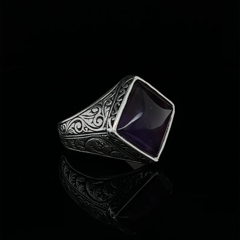 Gental Gems by Karat Kings | Unique Designed Turkish Style Ring with Purple Amethyst , Sterling Silver Oxidized Ring