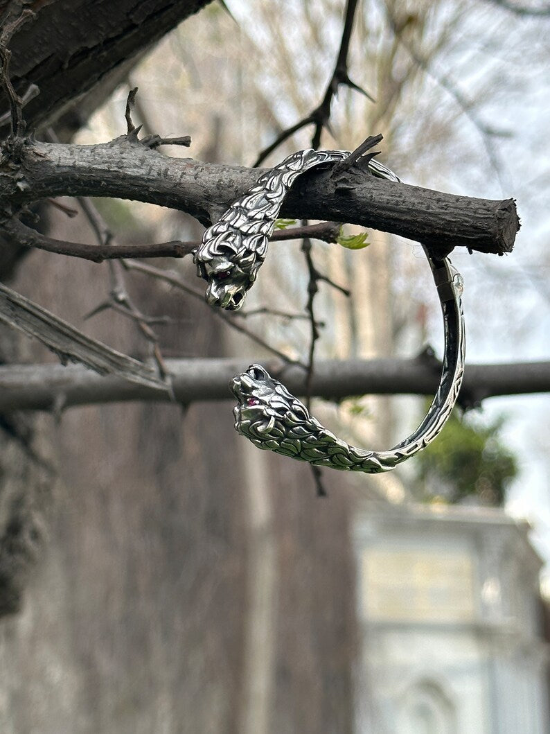 Adjustable Unique Silver Oxidized Tiger Cuff | Bracelet for Men | Sterling Silver Cuff