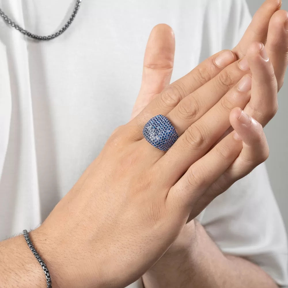 Gental Gems by Karat Kings | Unique Handmade Turkish Style Ring Studded with AAA+ Blue Zirconia | Sterling Silver Ring