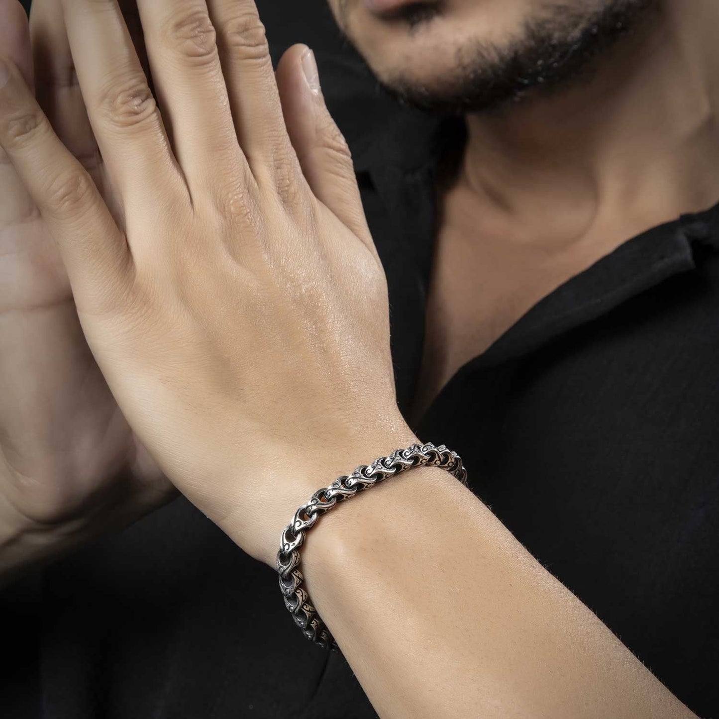 Gental Gems by Karat Kings | Unique Hand Engraved Cylindrical Oxidized Bracelet | Sterling Silver Bracelet | Men's Jewelry | With Certificate of Authenticity and Hallmark