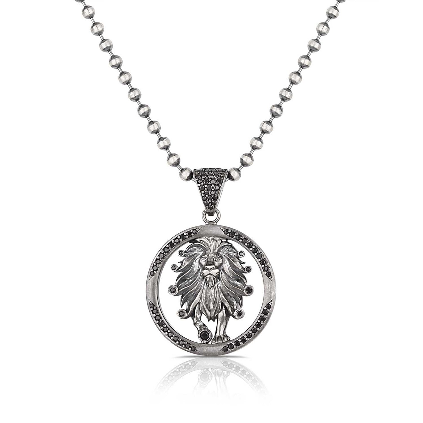 Gental Gems by Karat Kings | Unique Leo Zodiac Designed Pendant Studded with Black Zircons | Unisex Sterling Silver Oxidized Pendant | Men's Jewelry | With Certificate of Authenticity and Hallmark