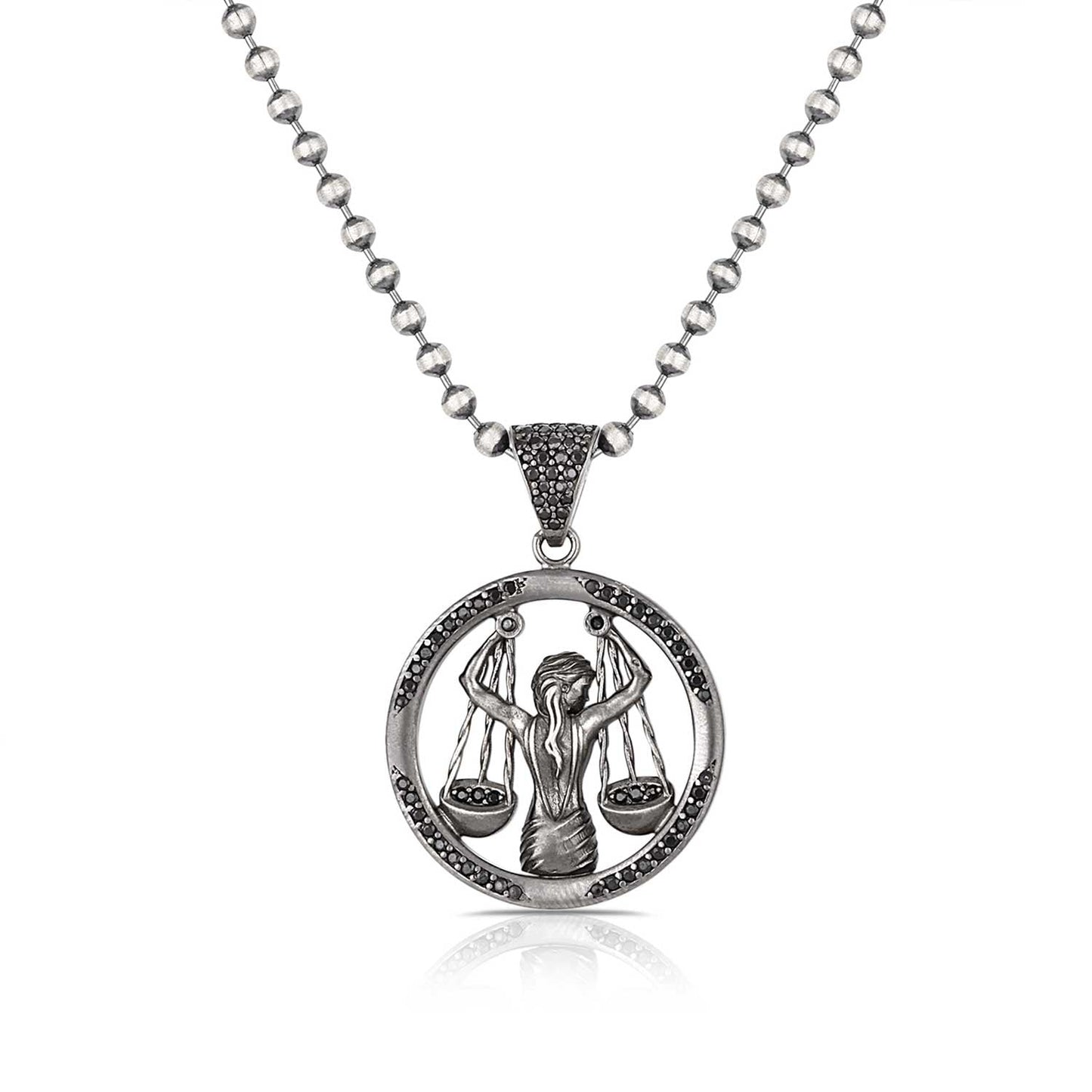 Gental Gems by Karat Kings | Unique Libra Zodiac Designed Pendant Studded with Black Zircons | Unisex Sterling Silver Oxidized Pendant | Men's Jewelry | With Certificate of Authenticity and Hallmark