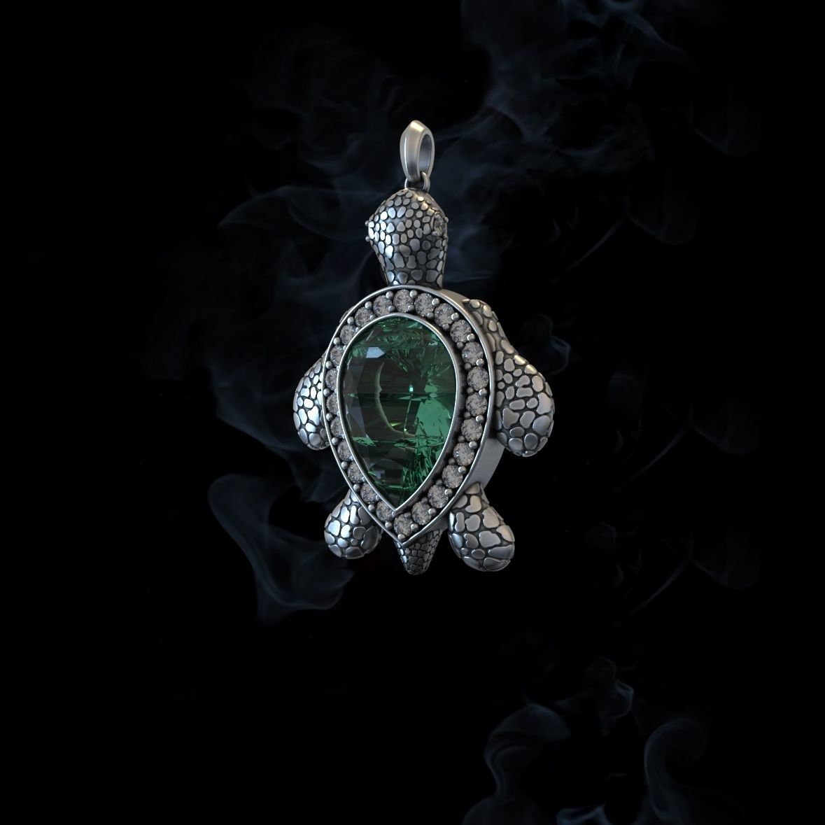 Gental Gems by Karat Kings | Unique Designed Turtle Pendant with green onyx stone | Sterling Silver Oxidized Pendant Authenticity and