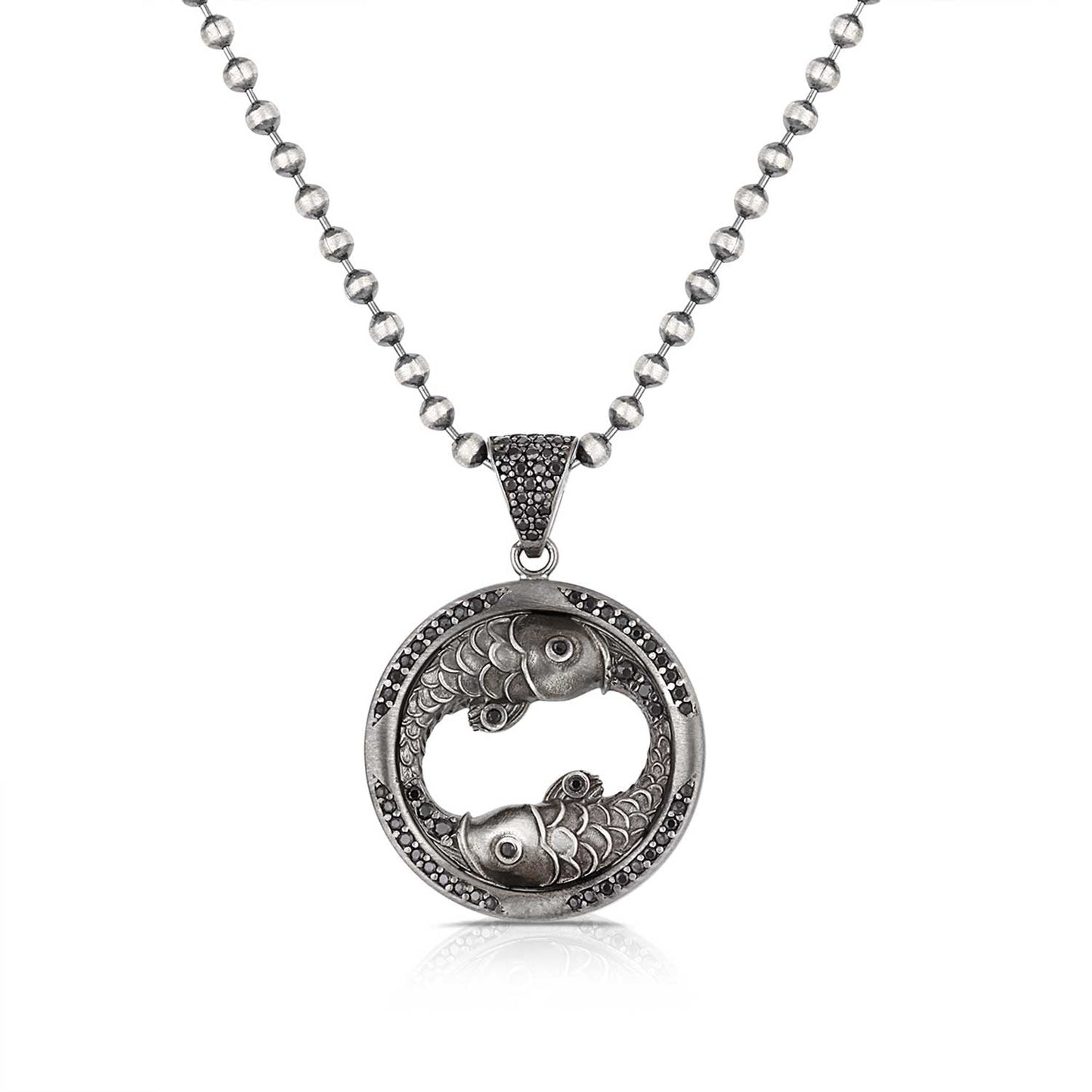 Gental Gems by Karat Kings | Unique Pisces Zodiac Designed Pendant Studded with Black Zircons | Unisex Sterling Silver Oxidized Pendant