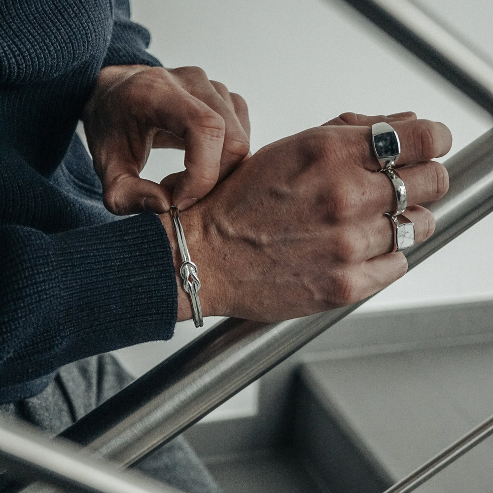 Gental Gems by Karat Kings | Adjustable Unique Knot Designed Bangle/kadaa/Handcuff for Men & Boys | Sterling Silver Bracelet