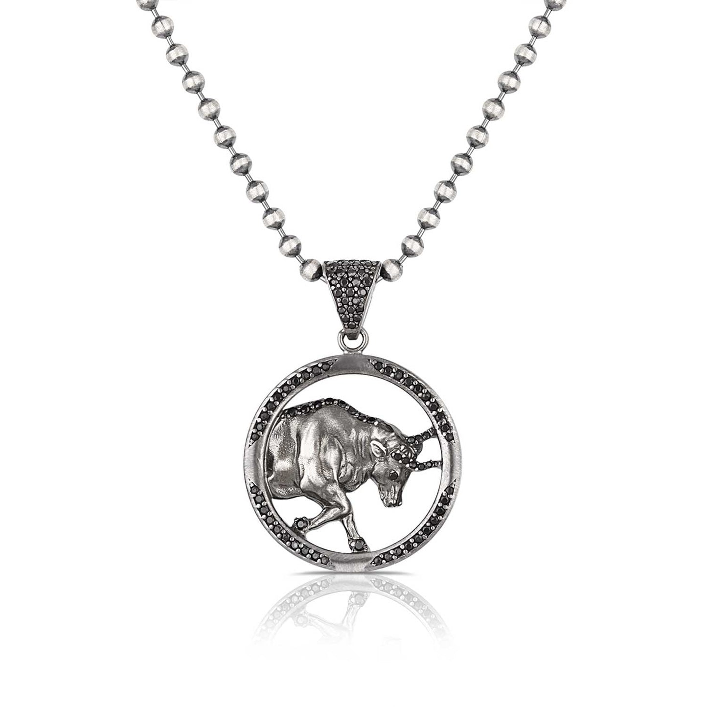 Gental Gems by Karat Kings | Unique Taurus Zodiac Designed Pendant Studded with Black Zircons | Unisex Sterling Silver Oxidized Pendant | Men's Jewelry | With Certificate of Authenticity and Hallmark