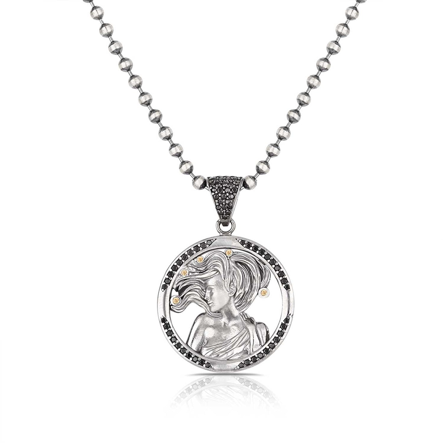 Gental Gems by Karat Kings | Unique Virgo Zodiac Designed Pendant Studded with Black Zircons | Unisex Sterling Silver Oxidized Pendant