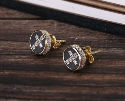 Gental Gems by Karat Kings | Round Diamond Cross Stud Earrings for Men | Rhodium Plated  Sterling Silver | Jewellery for Men| With Certificate of Authenticity and  Hallmark
