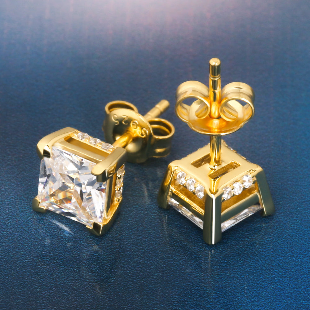 Gental Gems by Karat Kings | Princess Cut Diamond Stud Earrings for Men | AAA+ Quality Swarovski Diamond & White Rhodium &  Gold Plated  Sterling Silver Earrings | Jewellery for Men| With Certificate of Authenticity and  Hallmark
