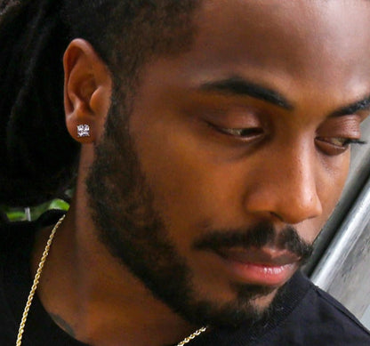 Gental Gems by Karat Kings | Princess Cut Diamond Stud Earrings for Men | AAA+ Quality Swarovski Diamond & White Rhodium &  Gold Plated  Sterling Silver Earrings | Jewellery for Men| With Certificate of Authenticity and  Hallmark