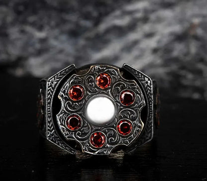 Gental Gems by Karat Kings | Unique Designed Turkish Style Ring with 6 Stone Ruby Ring |  Sterling Silver Oxidized Ring | Men's Jewelry | With Certificate of Authenticity and  Hallmark