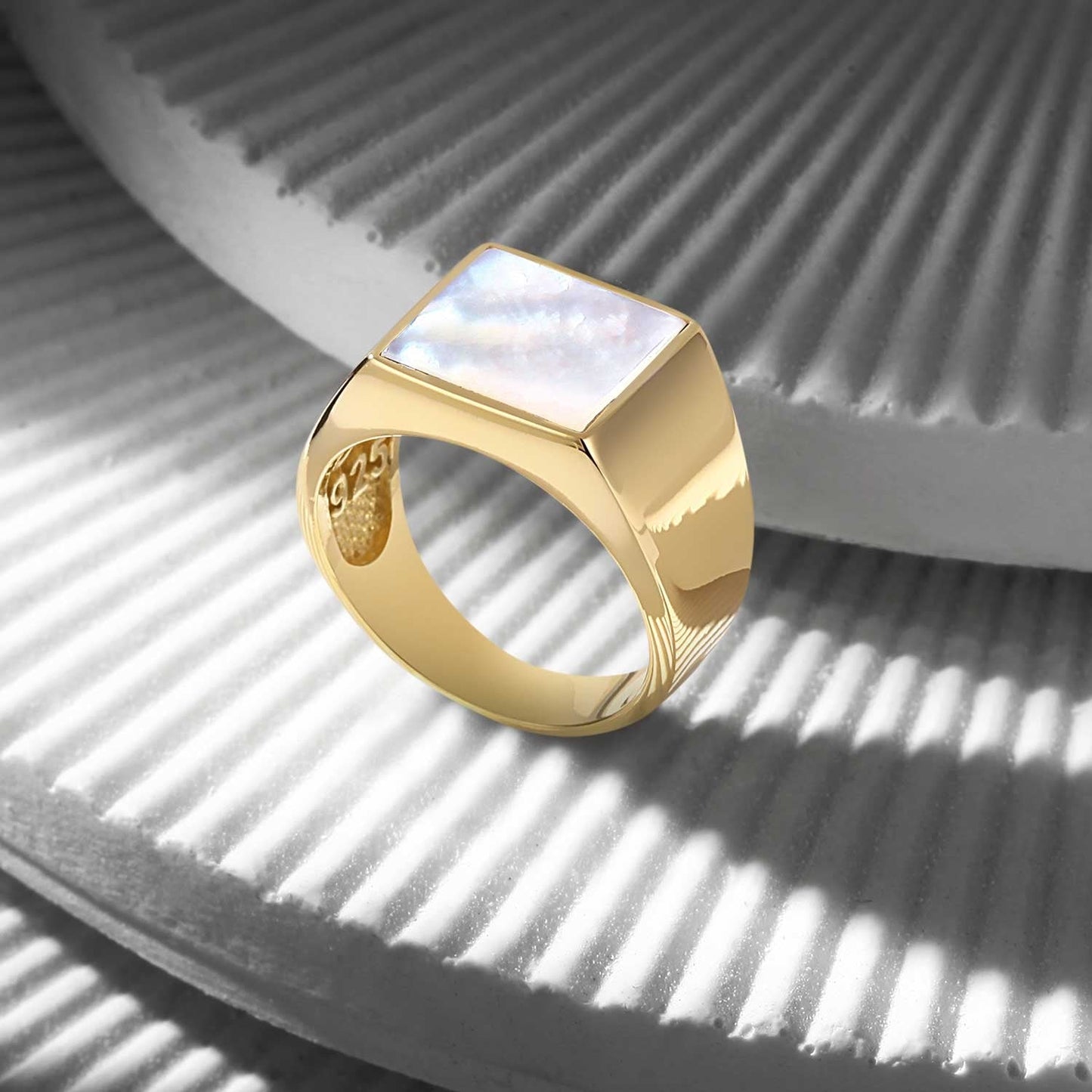 Gental Gems by Karat Kings | Exclusive Classic Gold Signet Statement Ring with Natural Pearl/ Tiger Eye, Sterling Silver  Ring | Jewellery for Men