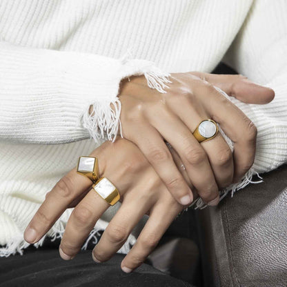 Gental Gems by Karat Kings | Exclusive Classic Gold Signet Statement Ring with Natural Pearl/ Tiger Eye, Sterling Silver  Ring | Jewellery for Men