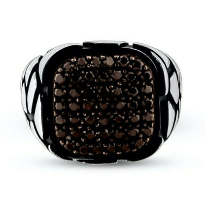 Gental Gems by Karat Kings | Exclusive Classic Signet Statement Ring Studded with Black Zircons, Sterling Silver  Ring | Jewellery for Men| With Certificate of Authenticity and  Hallmark