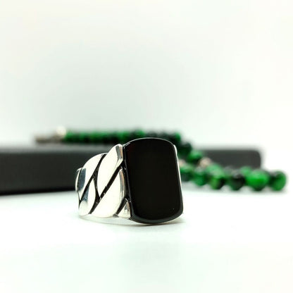 Gental Gems by Karat Kings | Unique Turkish Braided Style Ring with Natural Black Onyx |  Sterling Silver Oxidized Ring | Men's Jewelry | With Certificate of Authenticity and  Hallmark