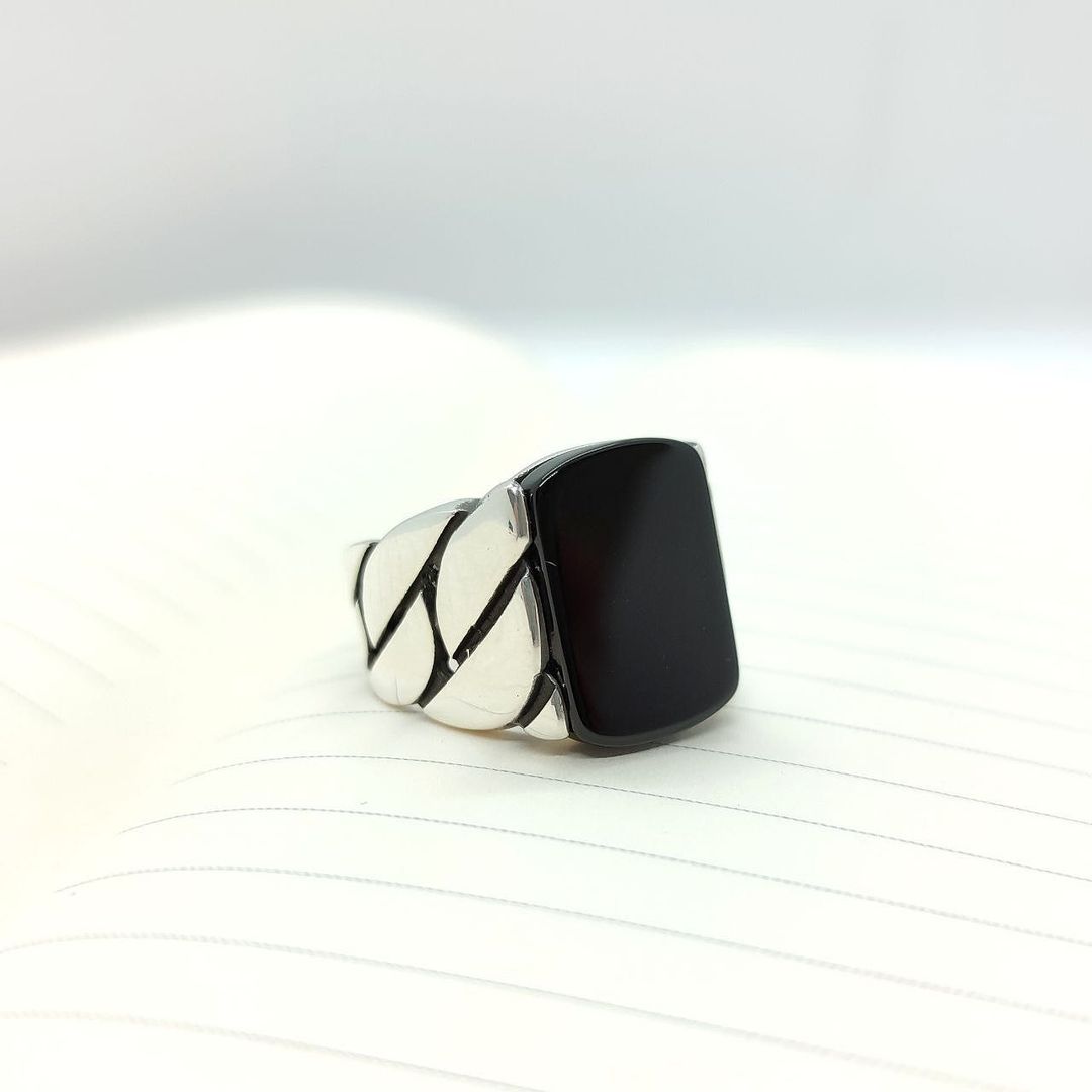 Gental Gems by Karat Kings | Unique Turkish Braided Style Ring with Natural Black Onyx |  Sterling Silver Oxidized Ring | Men's Jewelry | With Certificate of Authenticity and  Hallmark