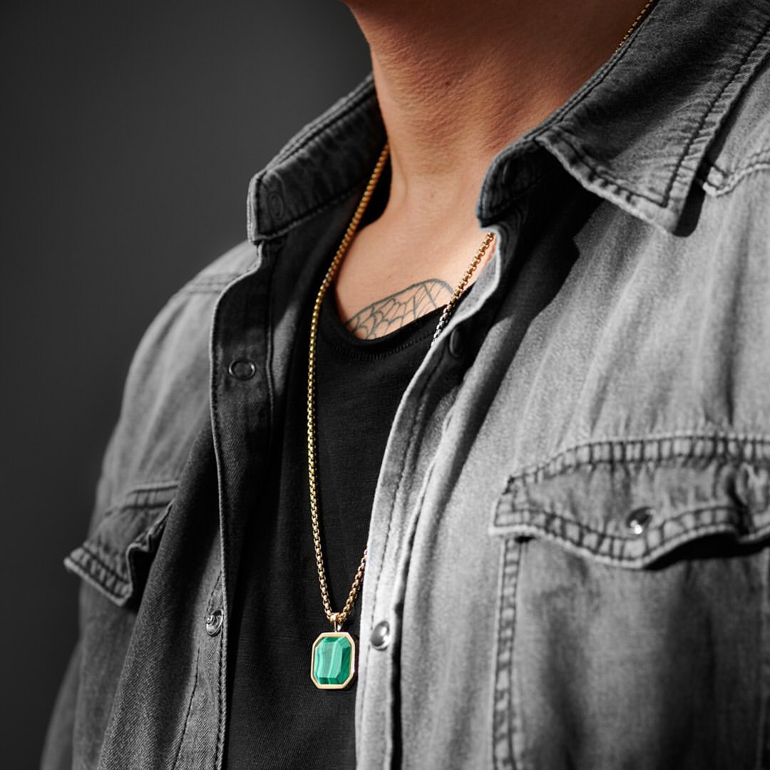 Gental Gems by Karat Kings | Unique Designed  Gold Micron Plated Silver Pendant in Natural Malachite for Men,  Sterling Silver Pendant