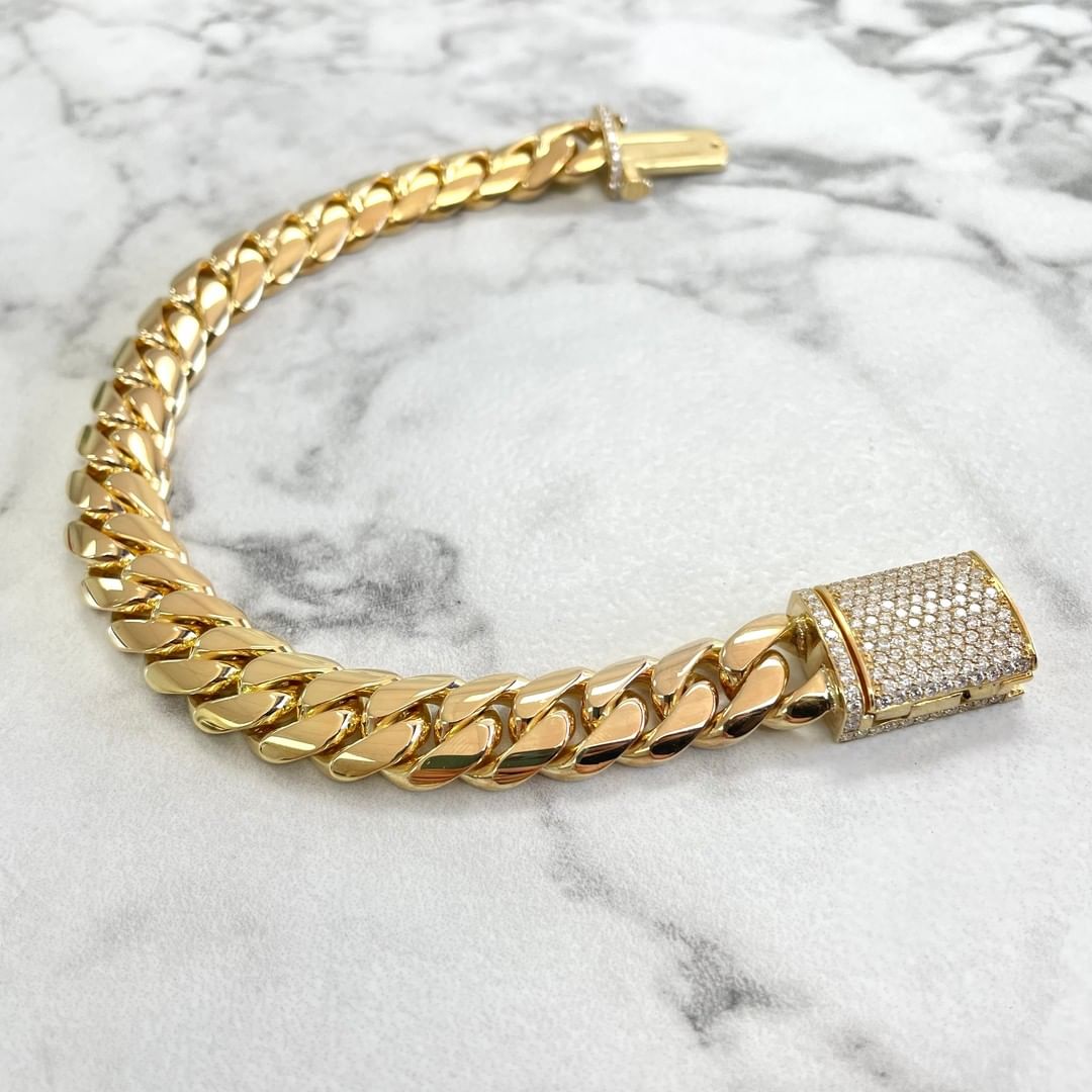 Gental Gems by Karat Kings | Solid 14mm Miami Cuban Link Bracelet with Iced Lock |  Gold Micron Plated on  Sterling Silver Bracelet with AAA+ Quality Swarovski Diamonds