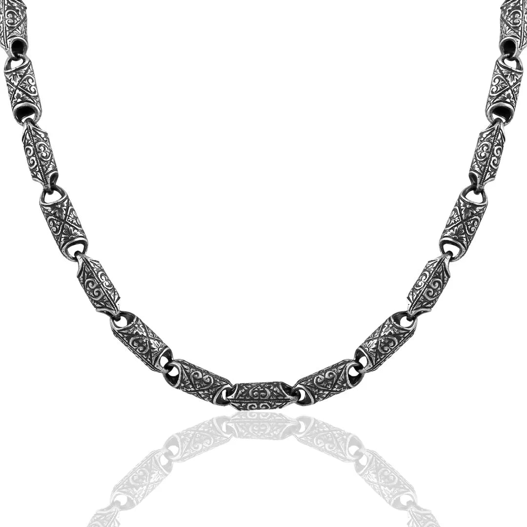 Gental Gems by Karat Kings | Unique Vintage Artistry Cyllendrical Oxidized Chain |  Sterling Silver Chain