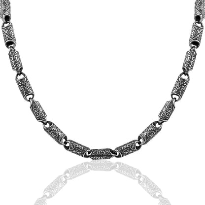 Gental Gems by Karat Kings | Unique Vintage Artistry Cyllendrical Oxidized Chain |  Sterling Silver Chain