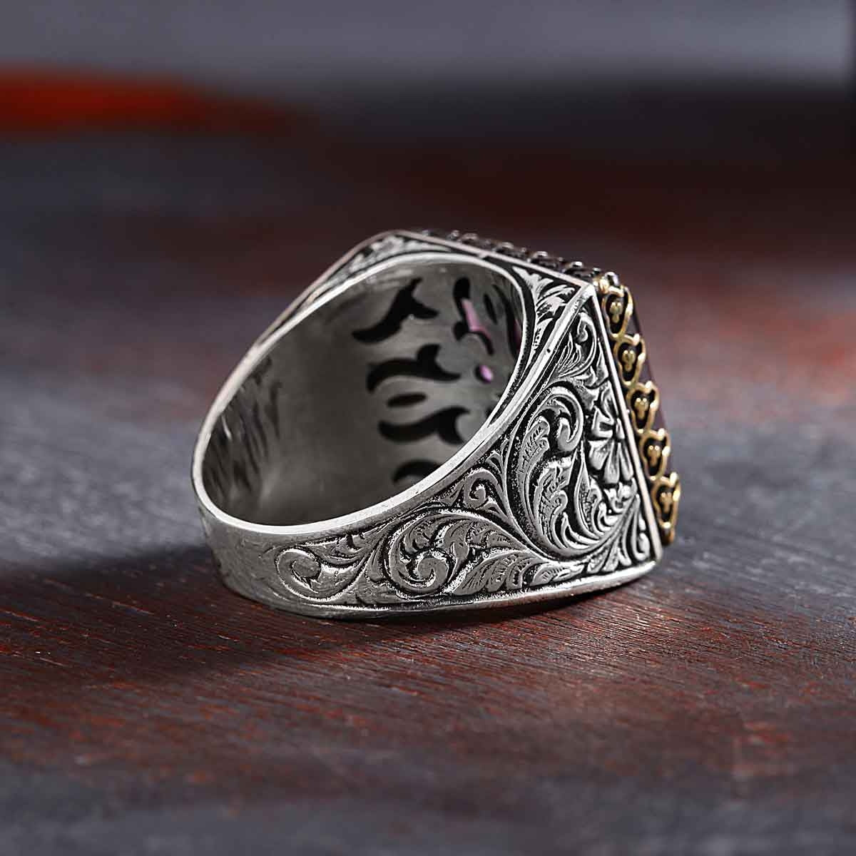 Gental Gems by Karat Kings | Unique Designed Turkish Style Premium Ring with Purple Amethyst |  Sterling Silver Oxidized Ring