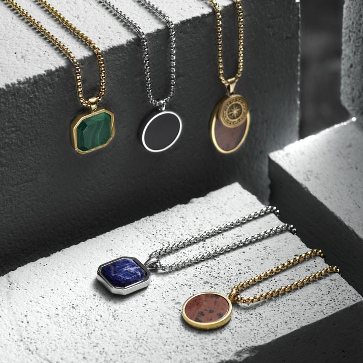 Gental Gems by Karat Kings | Unique Designed  Gold Micron Plated Silver Pendant in Natural Malachite for Men,  Sterling Silver Pendant