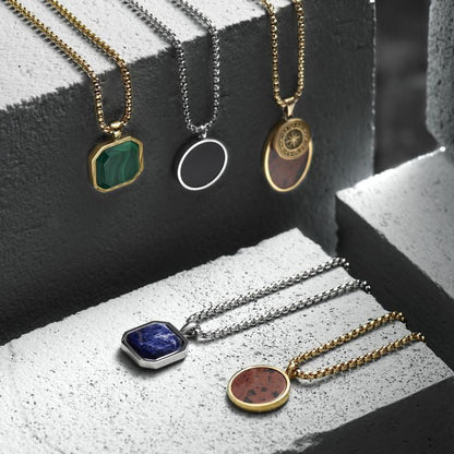 Gental Gems by Karat Kings | Unique Designed  Gold Micron Plated Silver Pendant in Natural Malachite for Men,  Sterling Silver Pendant