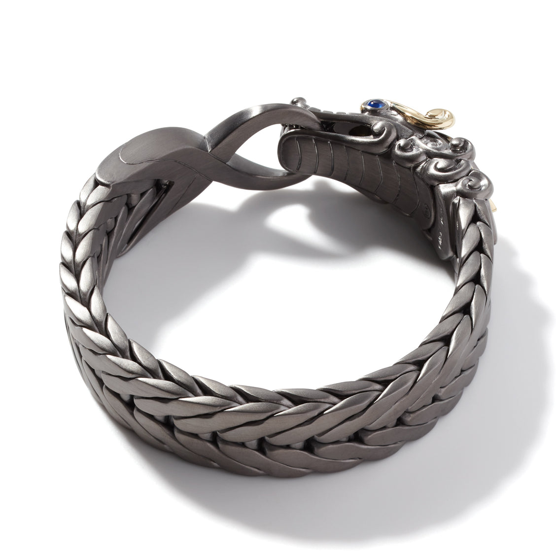 Gental Gems by Karat Kings |  Naga Oxidized Dragon Bracelet with Blue Eyes in Gun Metal Finish |  Sterling Silver Oxidized Bracelet | Unisex Jewelry | With Certificate of Authenticity and  Hallmark