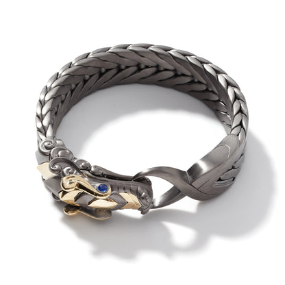 Gental Gems by Karat Kings |  Naga Oxidized Dragon Bracelet with Blue Eyes in Gun Metal Finish | 925 Sterling Silver Oxidized Bracelet | Unisex Jewelry | With Certificate of Authenticity and 925 Hallmark