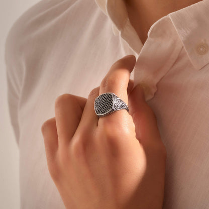 Gental Gems by Karat Kings | Exclusive Classic Cushion Pave Ring Studded with Black Zircons, Sterling Silver  Ring | Jewellery for Men
