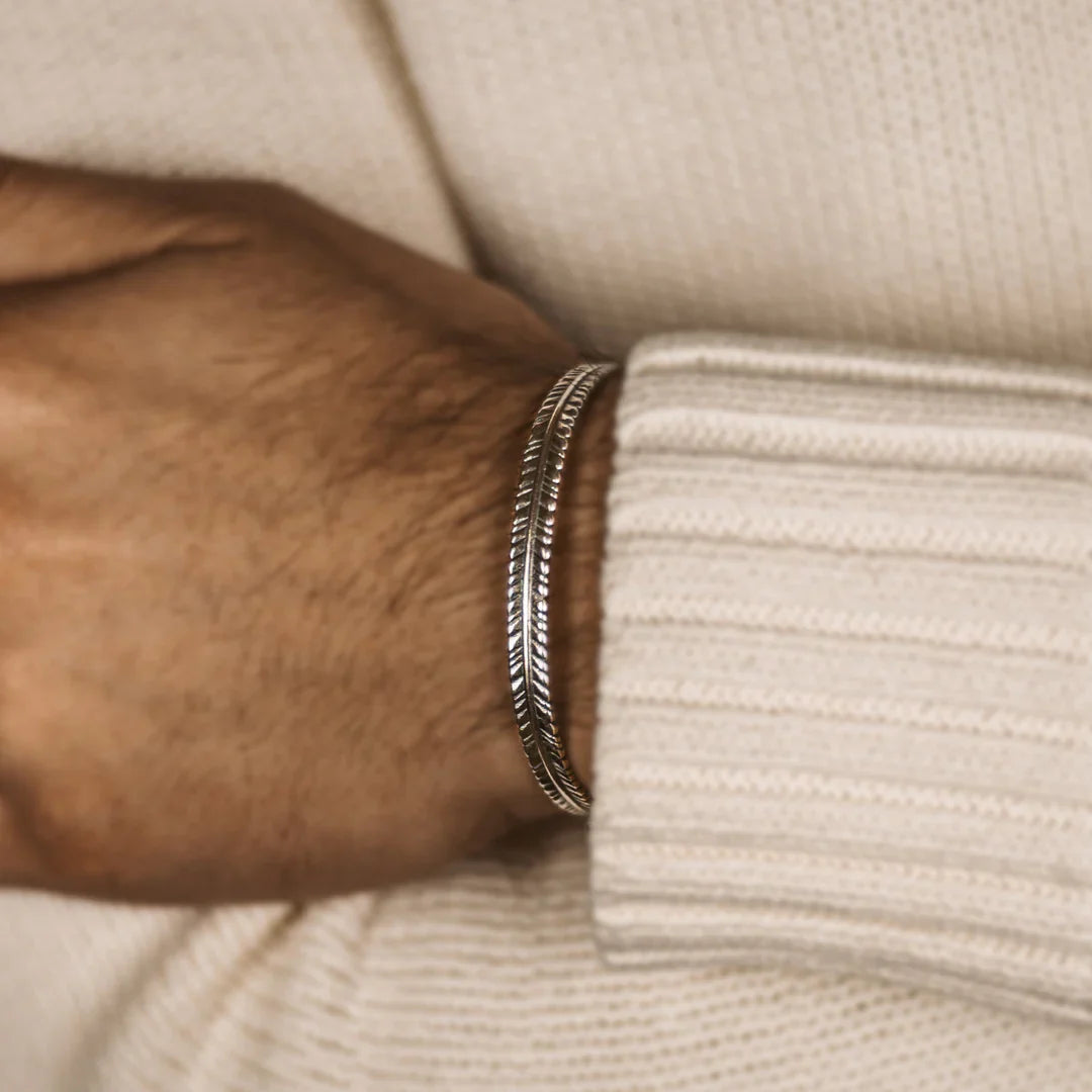 Gental Gems by Karat Kings | Unique Thin Feather Bangle/kadaa/Handcuff for Men & Boys |  Sterling Silver Bracelet