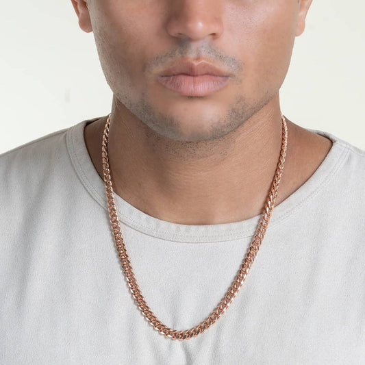 Gental Gems by Karat Kings | Solid 8mm Miami Cuban Link Chain with Plain Lock (22K Rose Gold Plated) |  Sterling Silver Chain