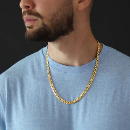 Gental Gems by Karat Kings | Solid 8mm Miami Cuban Link Chain with Plain Lock (22K Yellow Gold Plated) |  Sterling Silver Chain